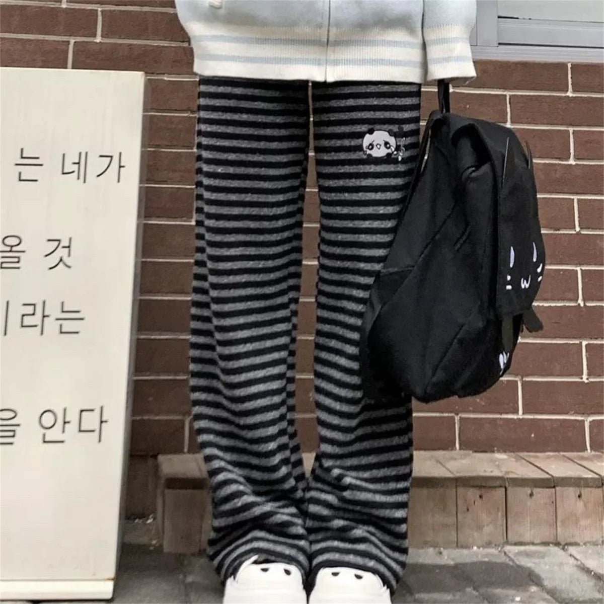 Women Panda Striped Pants Streetwear Harajuku Pantalones De Mujer Sweatpants Y2k Clothes Casual Japanese Kawaii