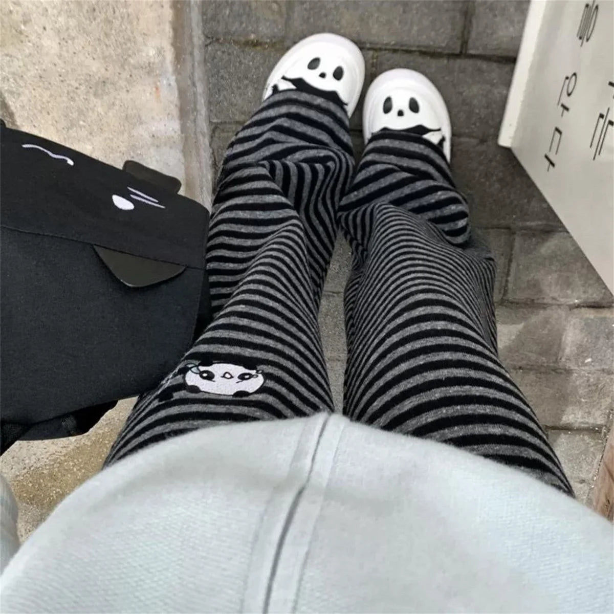Women Panda Striped Pants Streetwear Harajuku Pantalones De Mujer Sweatpants Y2k Clothes Casual Japanese Kawaii