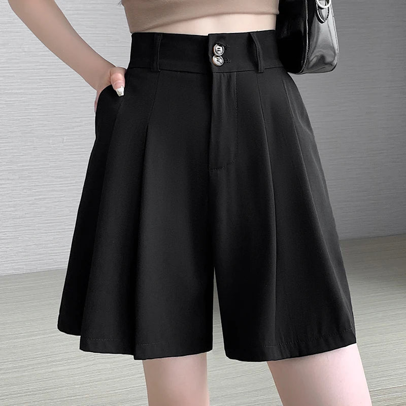AOSSVIAO 2026 Summer New High Waist A-line Women Suit Shorts Tummy Control Loose Wide Leg Casual Outer Hot Pants